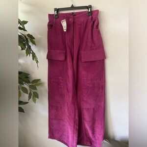 Purple corduroy wide leg pants.